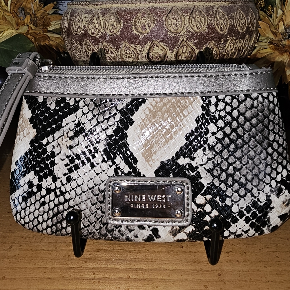 Nine West faux Python embossed wristlet. EUC